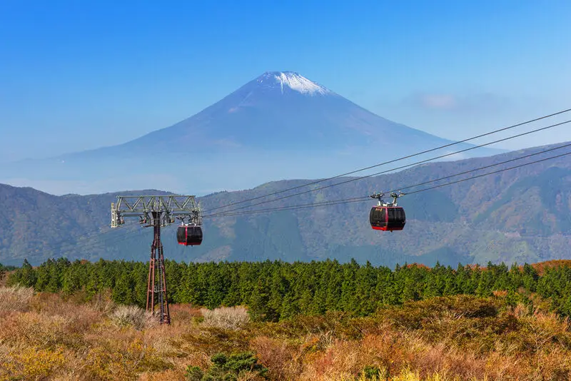 view of Hakone ropeway and Mt. Fuji