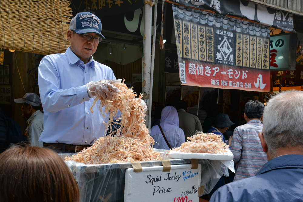 Tsukiji market dried squid vendor