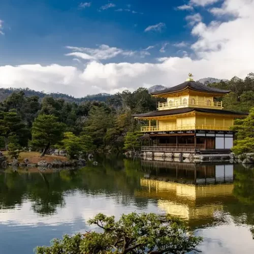 view of the Golden Pavilion in north Kyoto